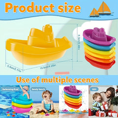 6pcs Kids' Bath Toys Rainbow Stacking Boat Uncharged