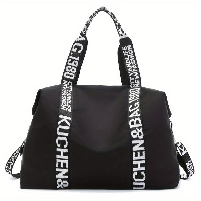 Large Capacity Letter Print Nylon Waterproof Shoulder Bag Travel Duffel