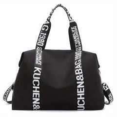 Large Capacity Letter Print Nylon Waterproof Shoulder Bag Travel Duffel