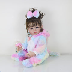 55 Rainbow Unicorn Doll w/ Soft Silicone Body & Brown Hair