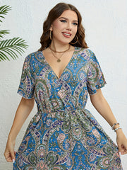  Boho Paisley Print Flare Sleeve Dress