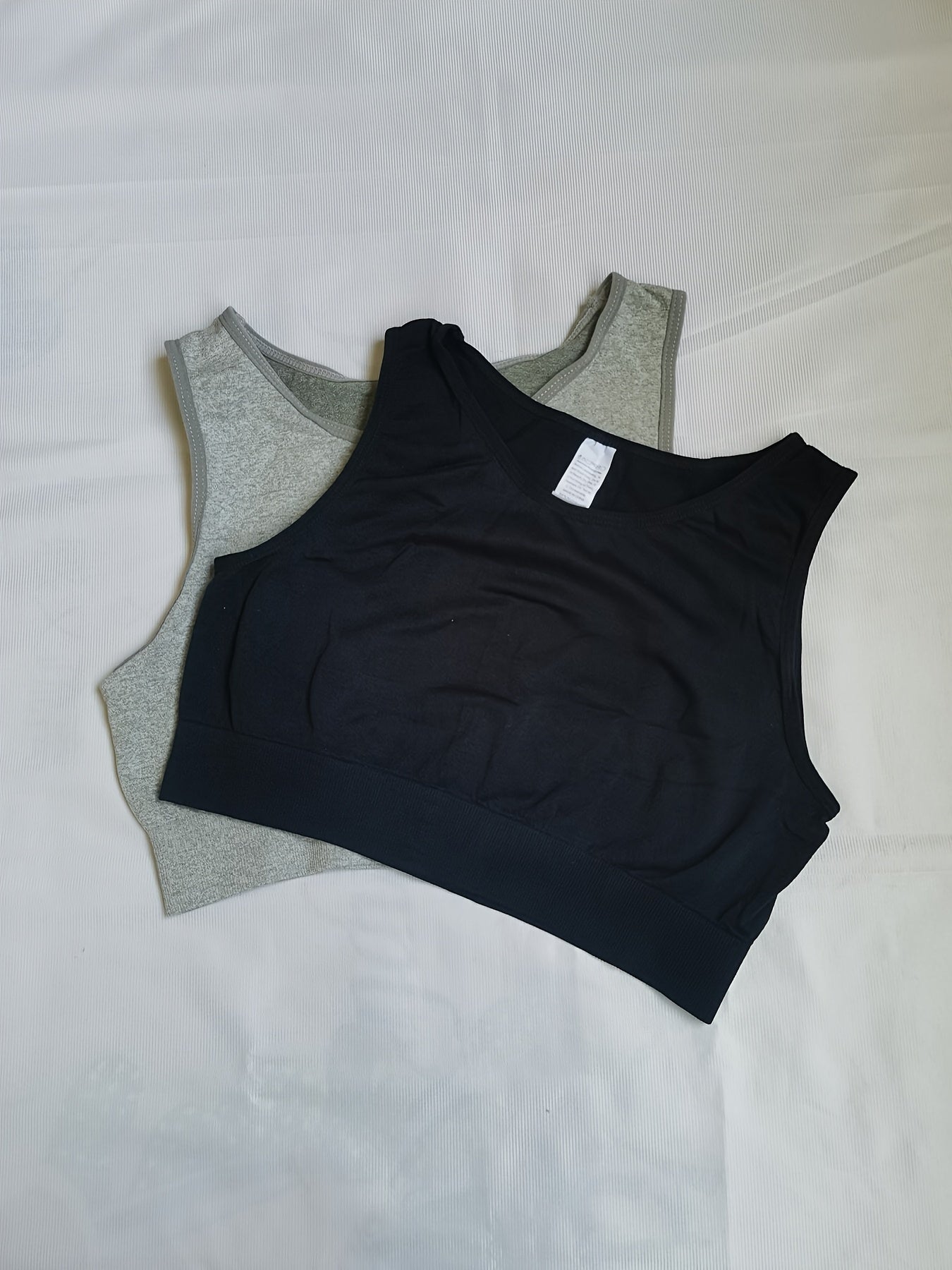 2pcs Sleeveless Crop Top Crew Neck Solid Tank Tops