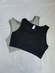 2pcs Sleeveless Crop Top Crew Neck Solid Tank Tops