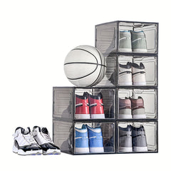 6pcs Plastic Shoe Storage Box with Door, Space Saving Organizer
