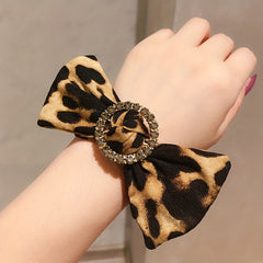Rhinestone Ring Decor Leopard Bow Scrunchies Hair Ties