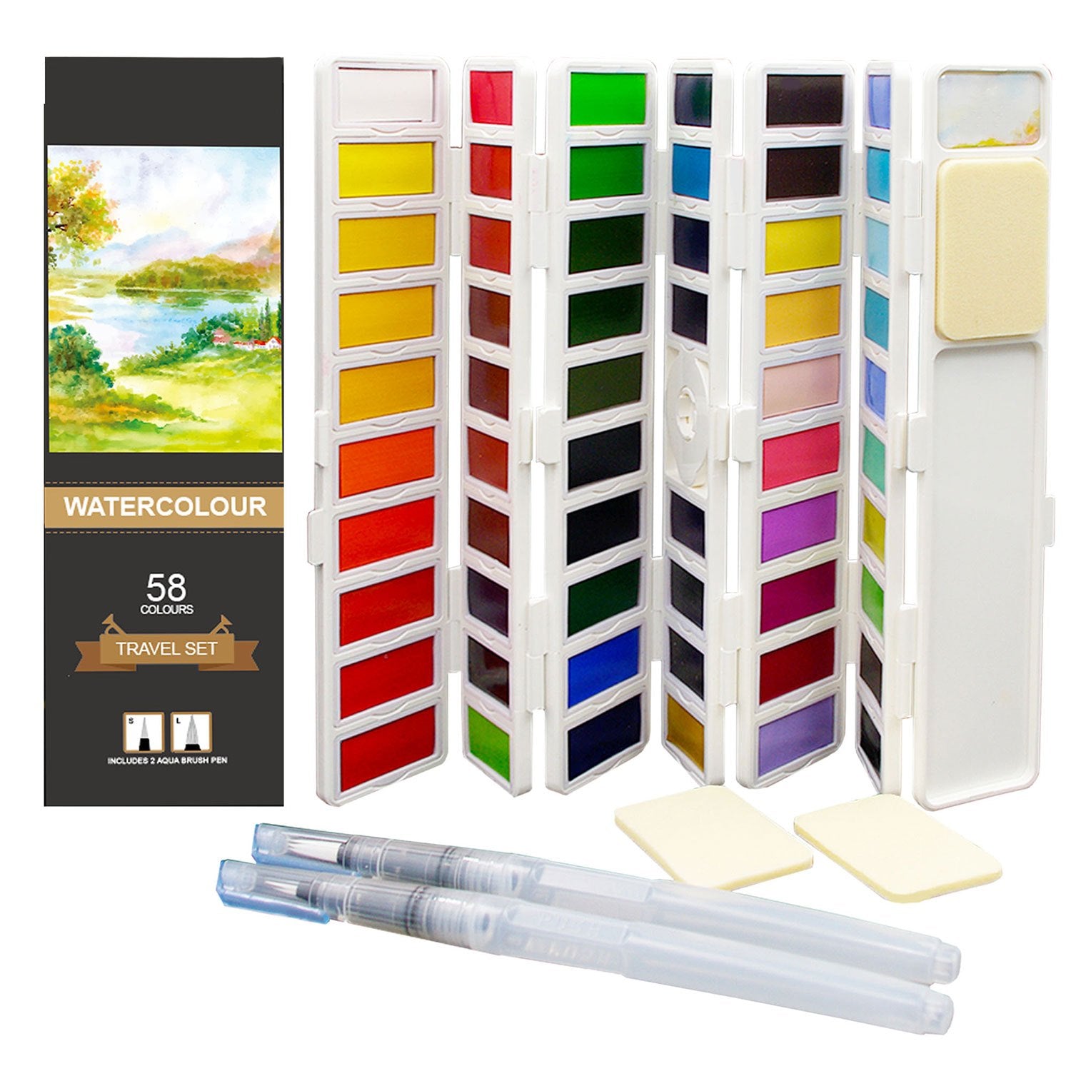 Watercolour Paint Set 58 Colors Half Pans Foldable Box Artists