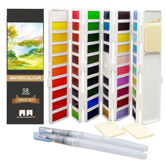 Watercolour Paint Set 58 Colors Half Pans Foldable Box Artists
