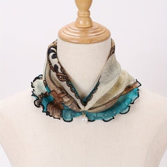Ruffles Neck Gaiter Loop Scarf Faux Pearl Decor Warm Infinity Scarves
