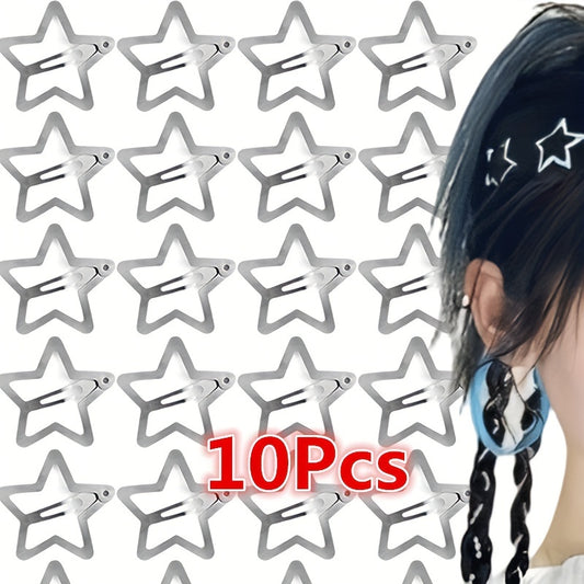 10pcs Y2K Silvery Star Snap Clip Alloy Hair Clip Sweet Duck Billed Hair Clip
