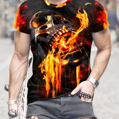 Burning Skull 3d Pattern Print Men's Short Sleeve T-shirt Graphic Tee