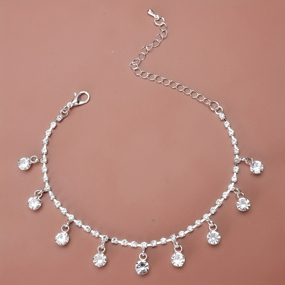 Sparkling Rhinestone Beach Dance Anklet Silver Plated Jewelry