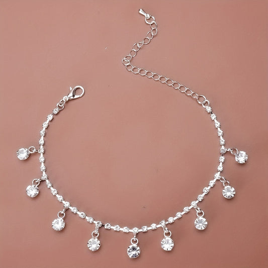 Sparkling Rhinestone Beach Dance Anklet Silver Plated Jewelry