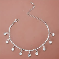 Sparkling Rhinestone Beach Dance Anklet Silver Plated Jewelry