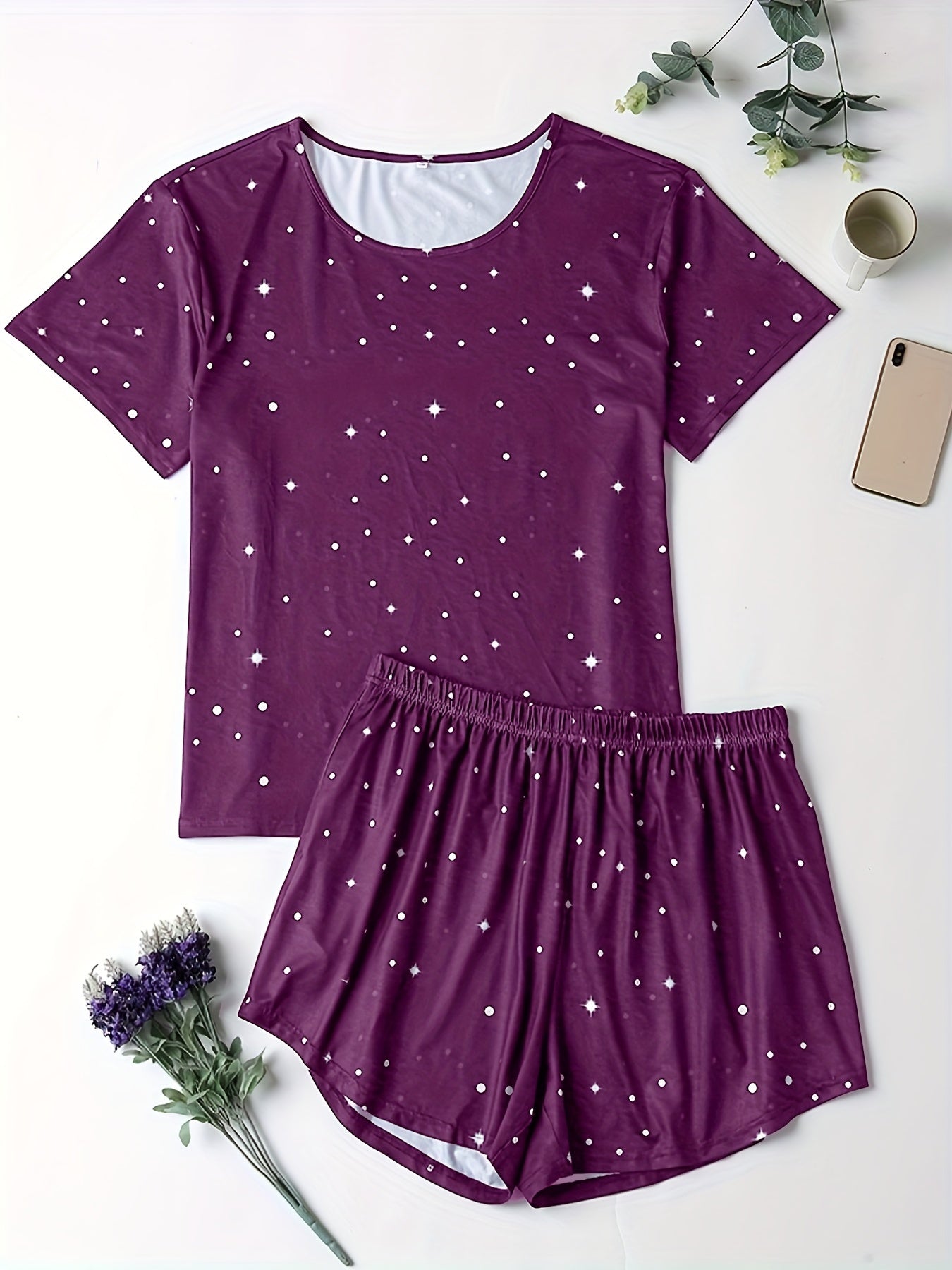  Star Print Tee & Shorts Pajama Set