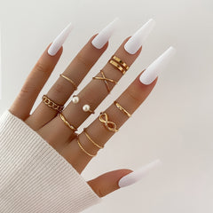 Vintage Pearl Twist Ring Set, 9 Pcs