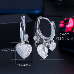 18K Heart Pendant Hoop Earrings with Zirconia, Gift for Her