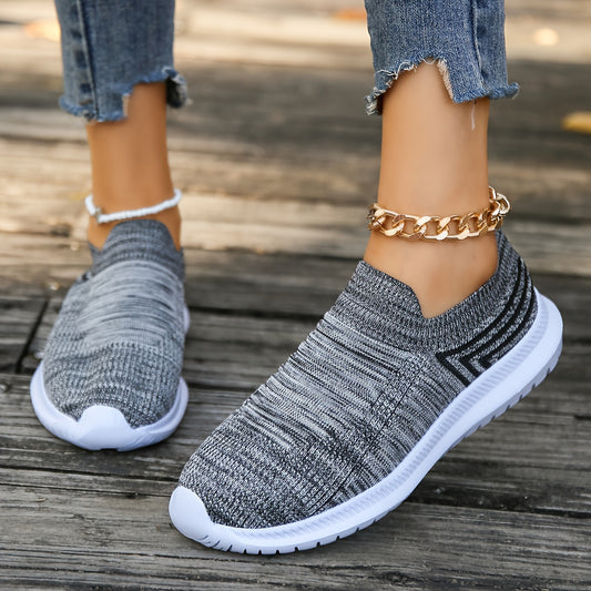 Women's Knit Breathable Mesh Athletic Running Shoes Slip on Walking Shoes