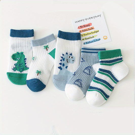 5 Pairs Baby Boys Dinosaur Short Ankle Socks for Spring and Summer