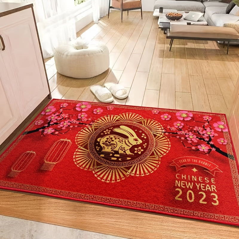 Loop Velvet Spring Celebration Red Door Mat Non Slip Entry Floor Mat