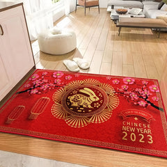 Loop Velvet Spring Celebration Red Door Mat Non Slip Entry Floor Mat