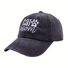 Cat Dog Mom Embroidery Baseball Cap Washed Distressed Solid Dad Hats