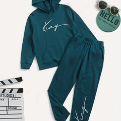 Boy's KING Print 2pcs Hoodie & Sweatpants Set Long Sleeve Top Casual