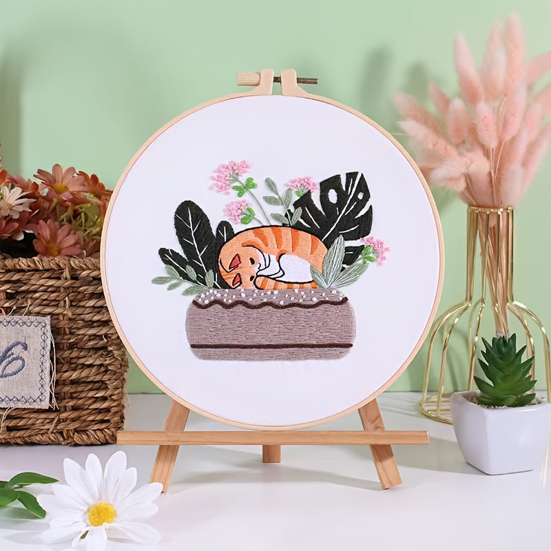 Naughty Kitten Embroidery Kit for Beginners - Cat Pattern Cross Stitch Set