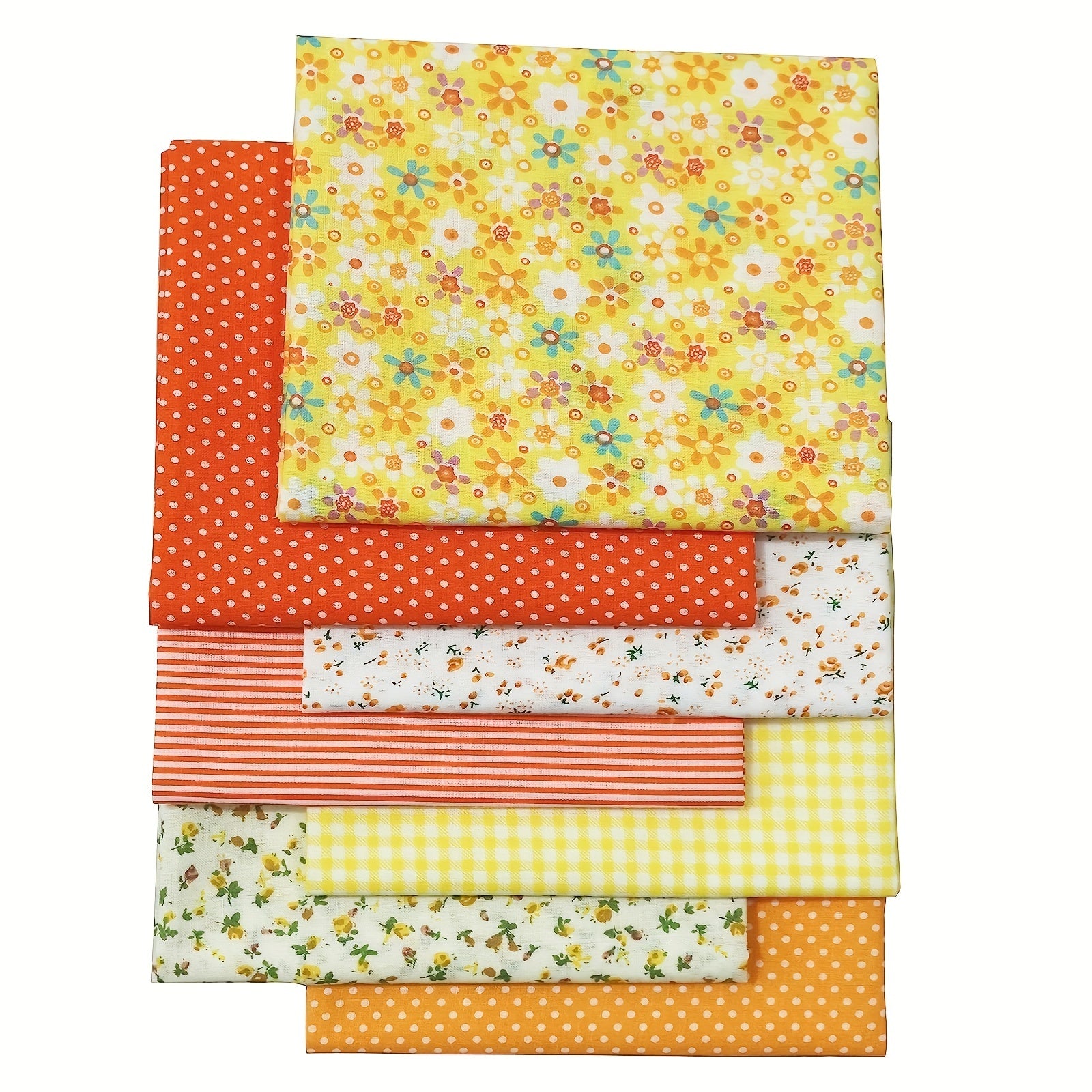 7pcs Yellow Sewing Pattern Fabric Pre Cut Square Bed Sheets For Quilting