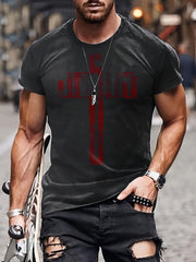 Men's Cross Pattern Sports T-shirt, Round Neck Tee Shirt for Summer