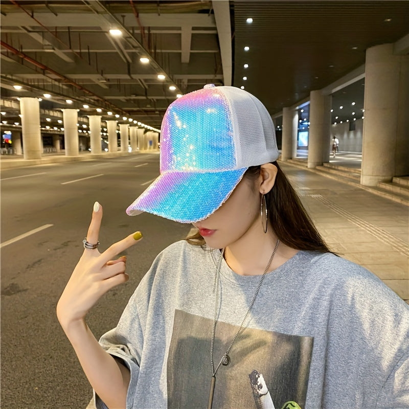 Colorful Sequin Baseball Cap Mesh Trucker Hat Hip Hop Sunscreen Sports Hat