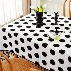 Polka Dots Tablecloth w/Tassels Cow Pattern Kitchen Picnic Party Supplies