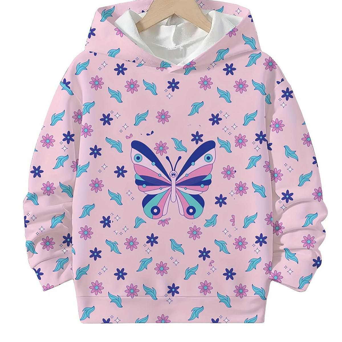Butterfly Graphic Hooded Pullover Girls Sports Clothes