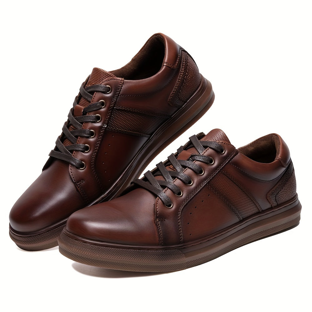 Men's Leather Lace up Sneaker Easy To Clean Shoes Retro Vintage Style