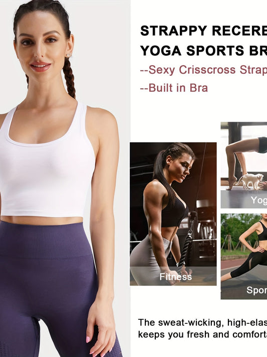 Strappy Racerback Yoga Sports Bra Wirefree Pads Medium Impact