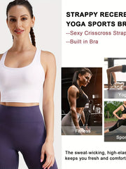 Strappy Racerback Yoga Sports Bra Wirefree Pads Medium Impact