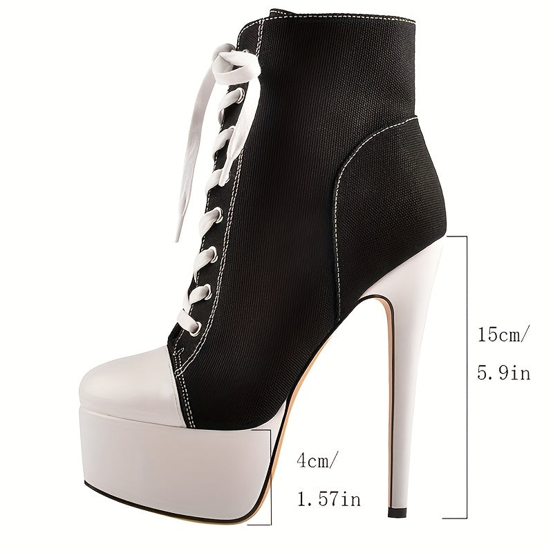 Women's Platform High Heel Sneaker Boots Lace Up Stiletto Heels