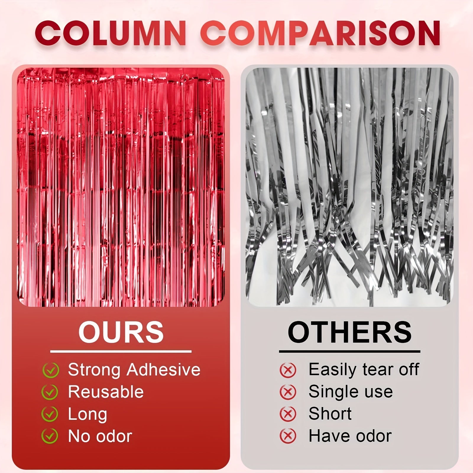 3pcs 100 58x198 Red Foil Tassel Curtains for Party Decorations