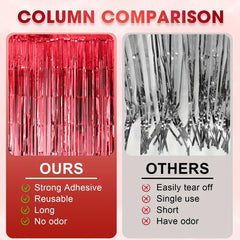 3pcs 100 58x198 Red Foil Tassel Curtains for Party Decorations