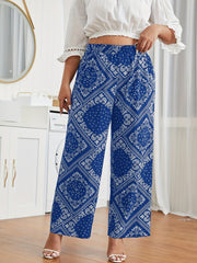  Paisley Print Ruched Wide Leg Pants