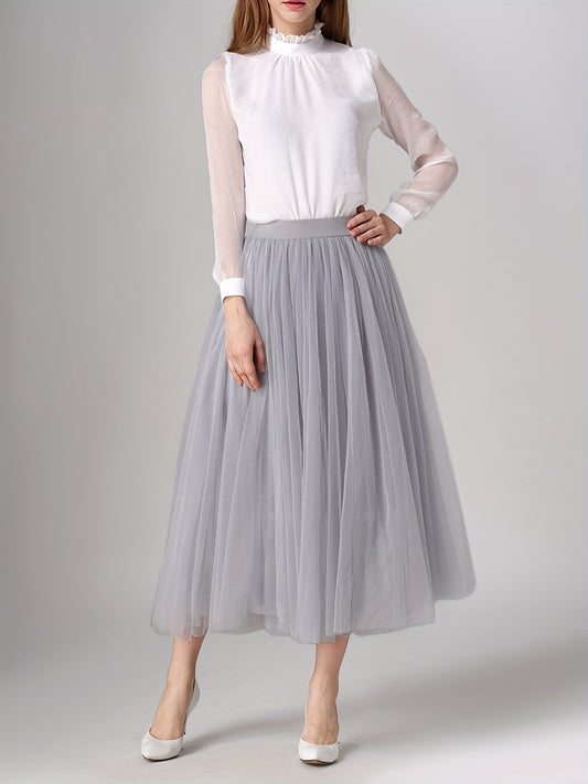 High Waist Mesh A-line Skirt Solid Casual