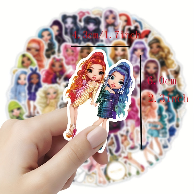 50 Packs Rainbow Dolls Waterproof Stickers for Kids