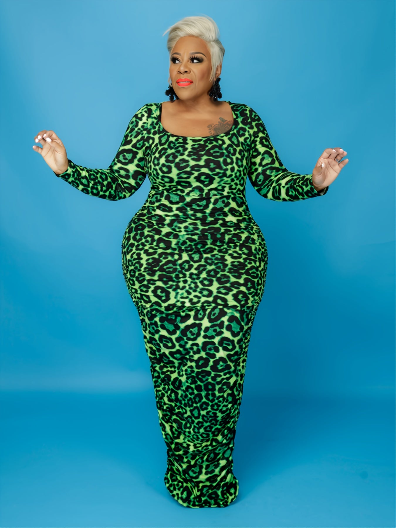 Leopard Print Square Neck Bodycon Dress Plus Size