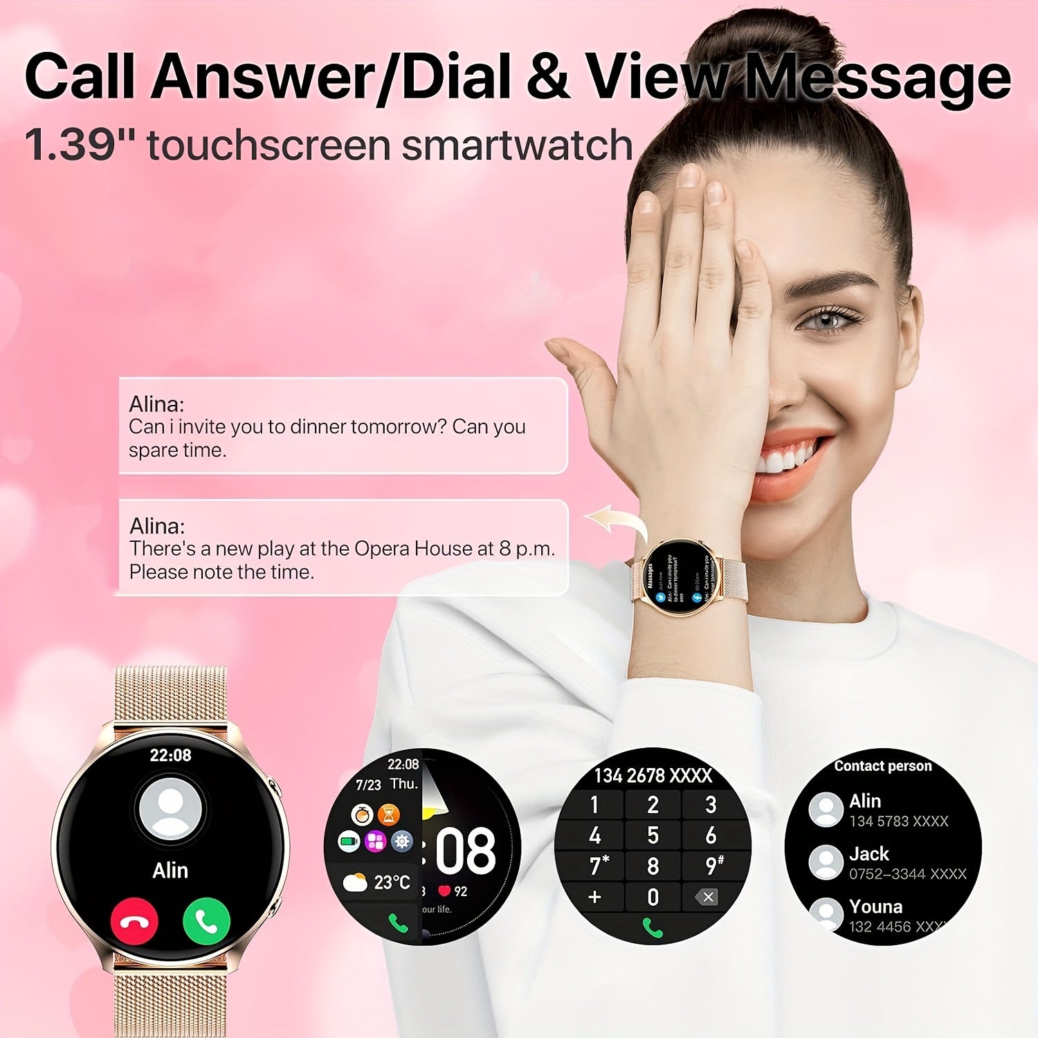 Women's Calling Smartwatch 3 Round Smartwatch with 100 Sports Modes