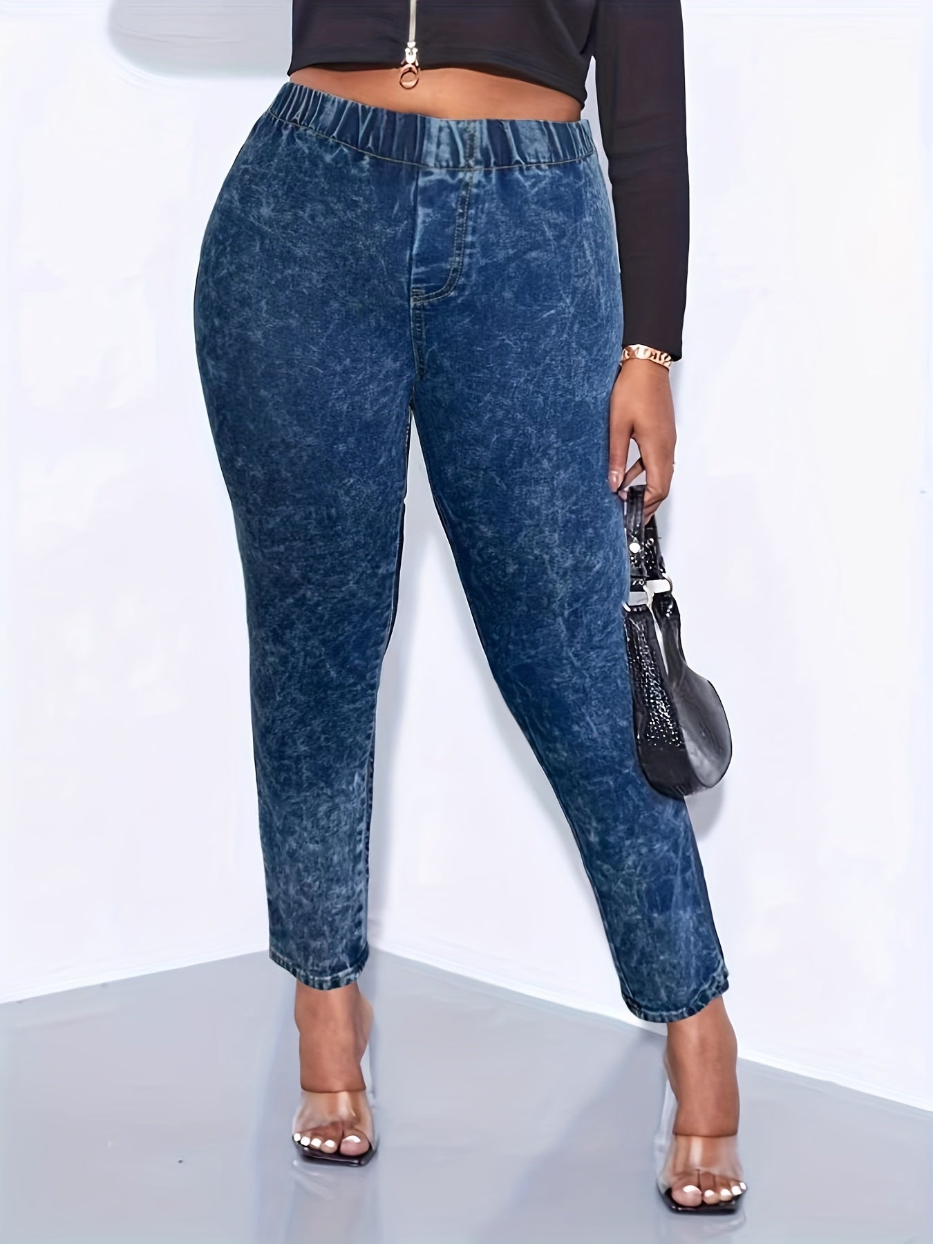  High Waist Slim Fit Washed Jeans
