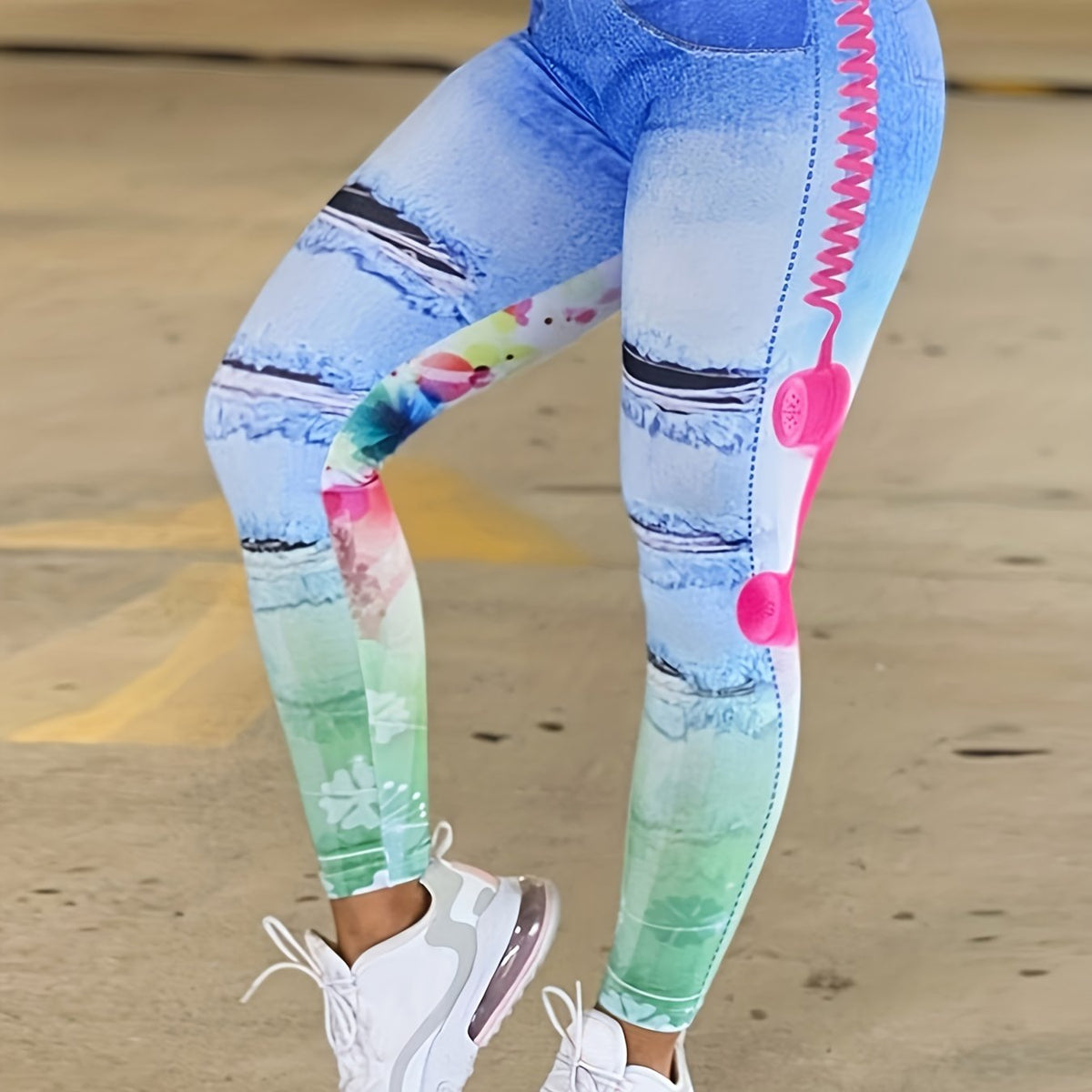  Casual Leggings Women's Plus Denim & Print Stretchy Skinny Leggings