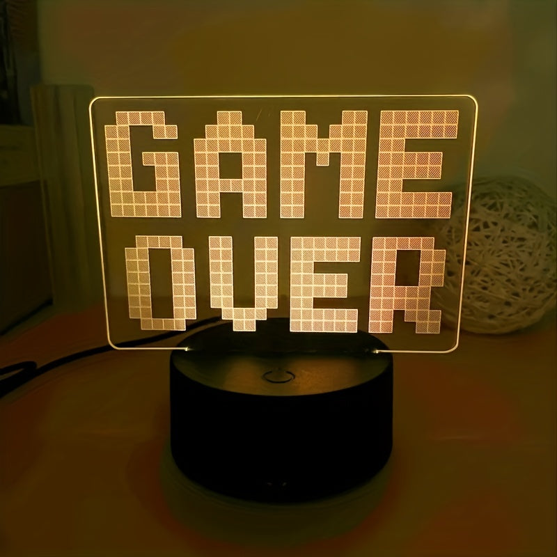 Game Room Game Over Table Lamp Neon Nightlight 16 Colors Touch Remote LED Decor