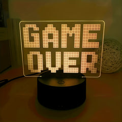 Game Room Game Over Table Lamp Neon Nightlight 16 Colors Touch Remote LED Decor