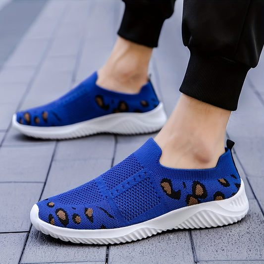 Leopard Graphic Knitting Sock Shoes Slip On Casual Walking Shoes