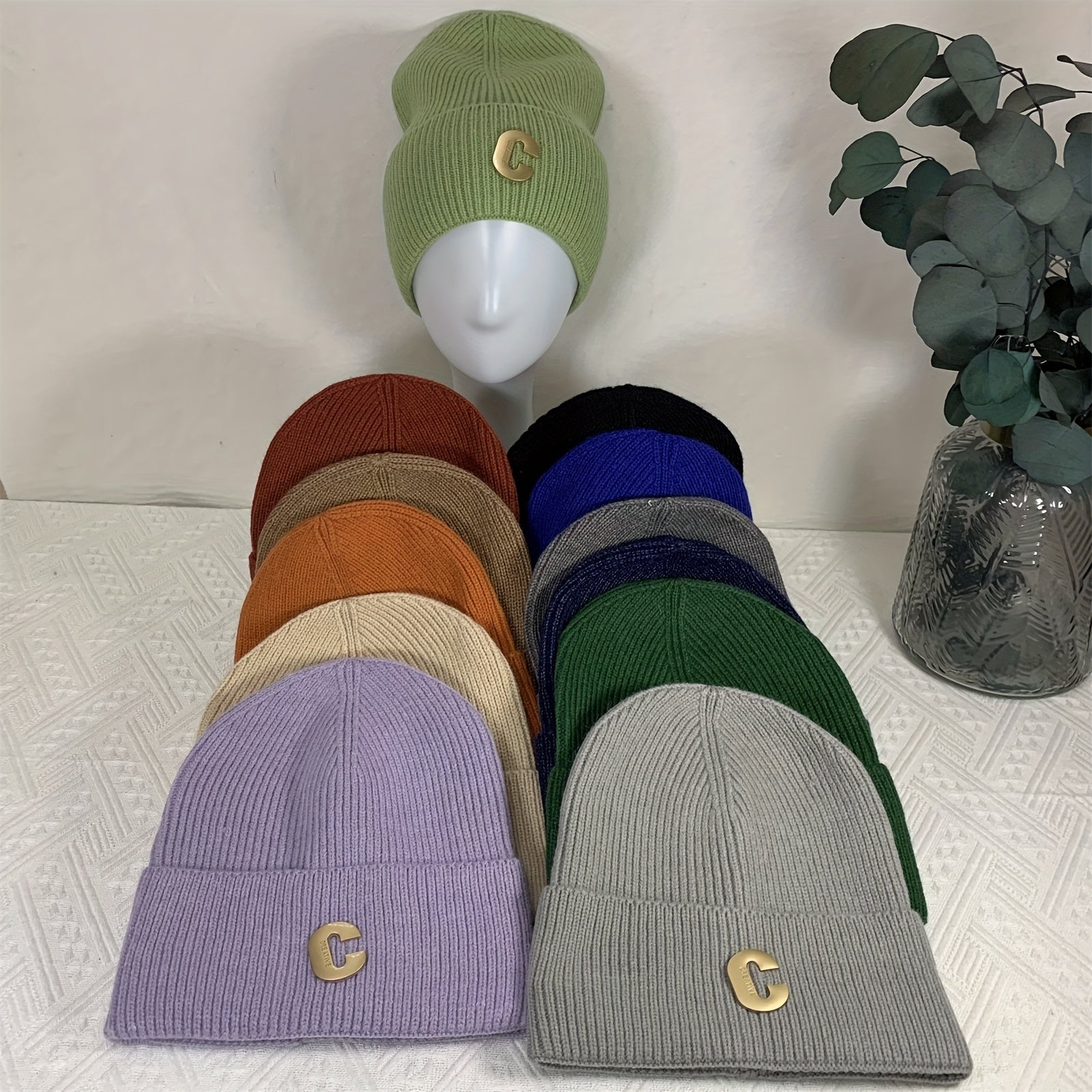 Letter C Decor Knitted Beanie Hat Winter Warm Hat