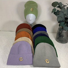 Letter C Decor Knitted Beanie Hat Winter Warm Hat